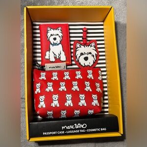 NWT Marc Tetro Westie Dog Cosmetic Bag, Luggage Tag and Passport Case